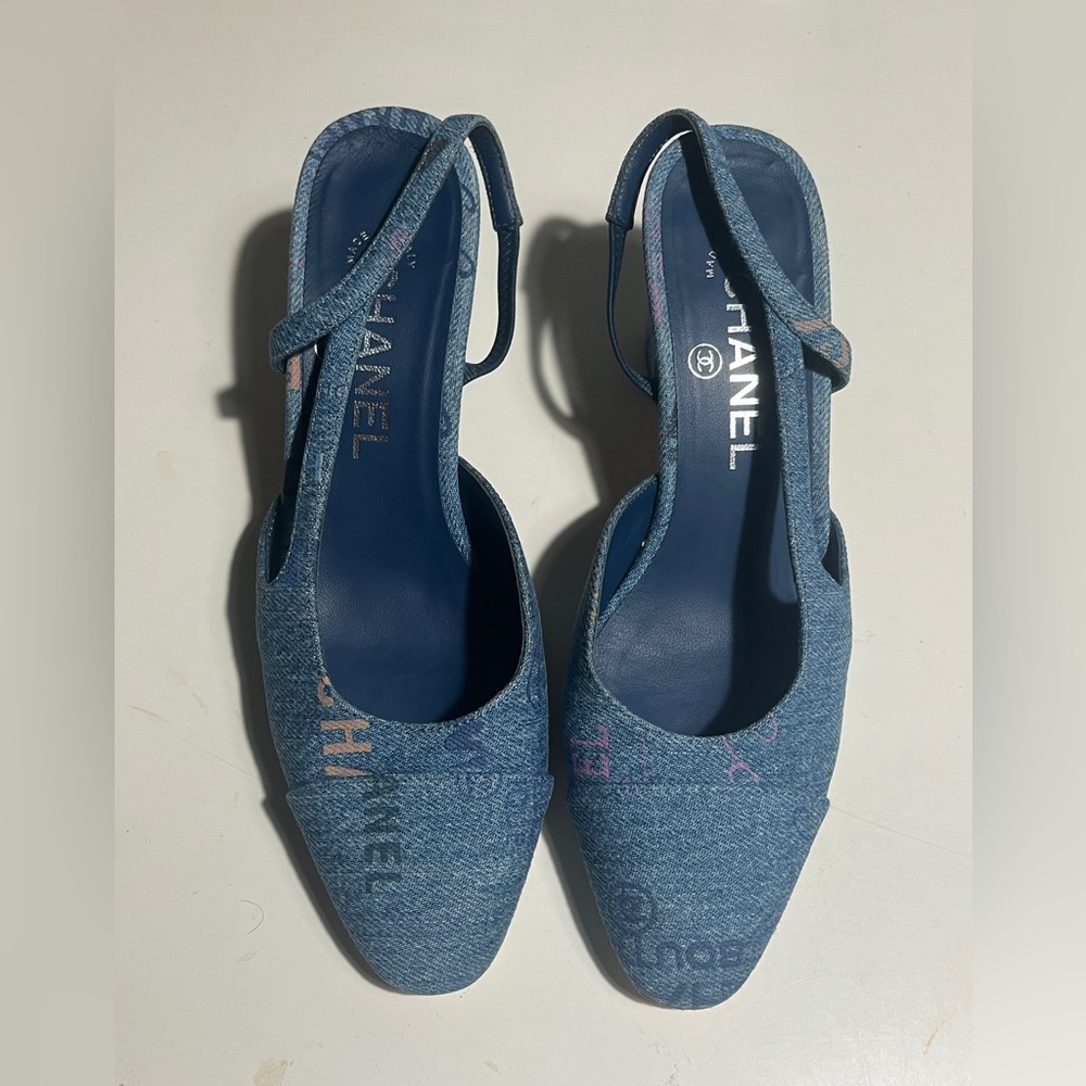 CHANEL Denim Blue Heels slingbacks